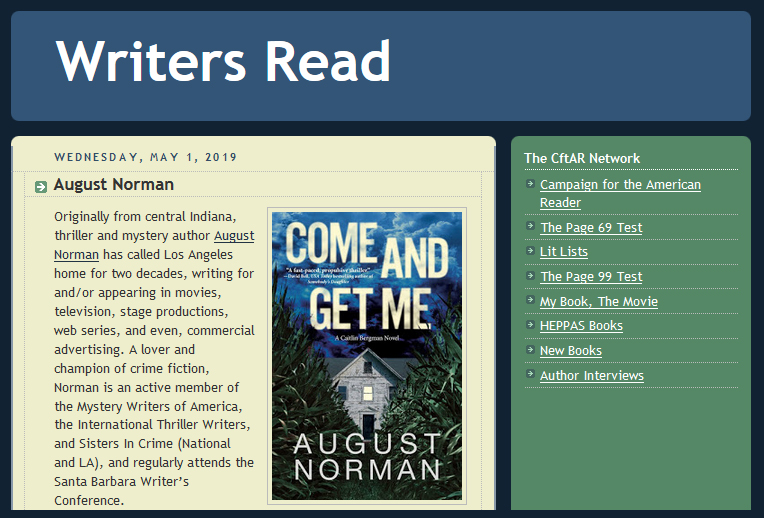 Thriller author August Norman sits down with Marshal Zeringue's Writers Read blog to discuss his latest reads.