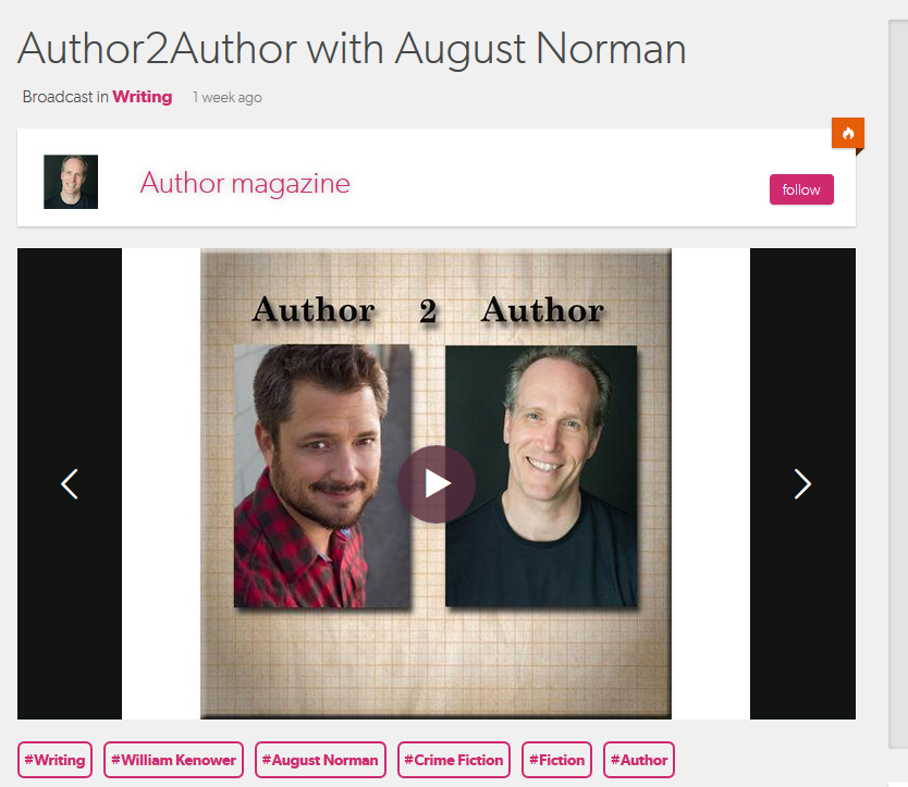 Online Radio show Author2Author features Thriller Author August Norman
